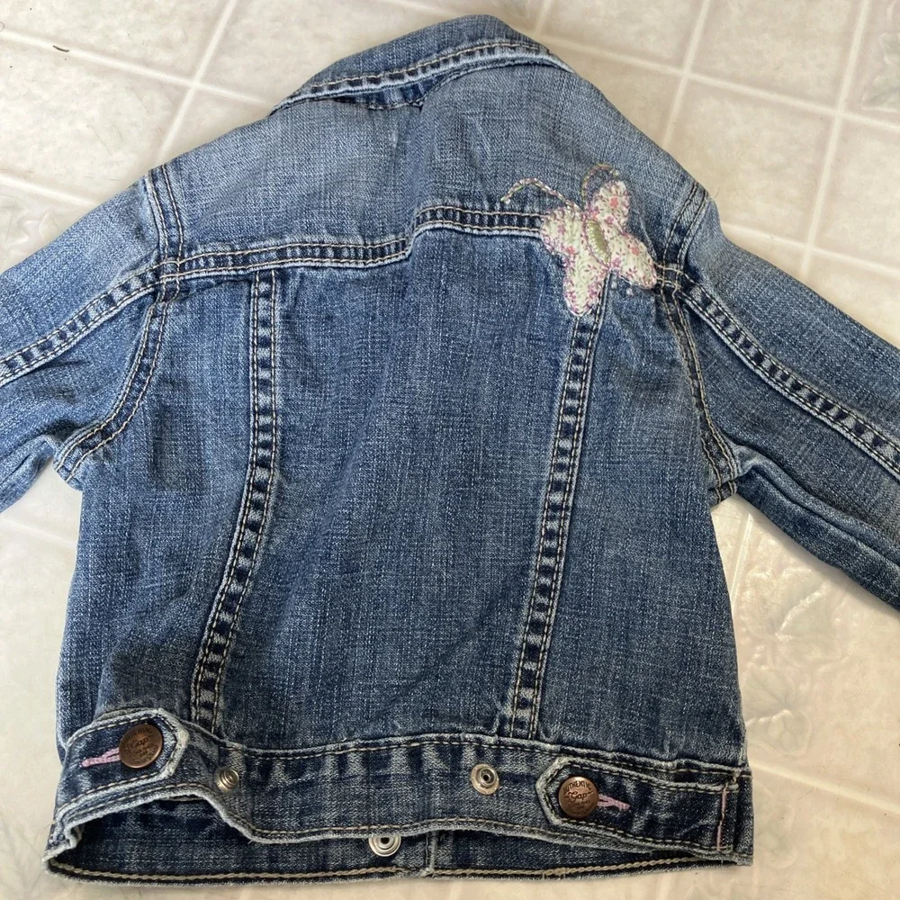 Baby Gap‎ Stretch Size 3T Embroidered Blue Jean Denim Jacket Appliquéd Butterfly